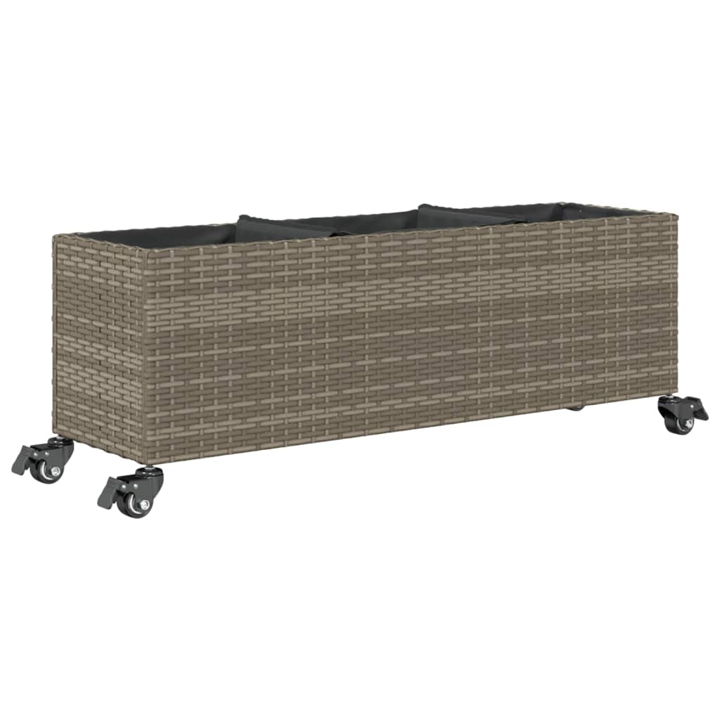 vidaXL Pflanzkübel mit Rollen 2 Stk. Grau 107x32x38 cm Poly Rattan