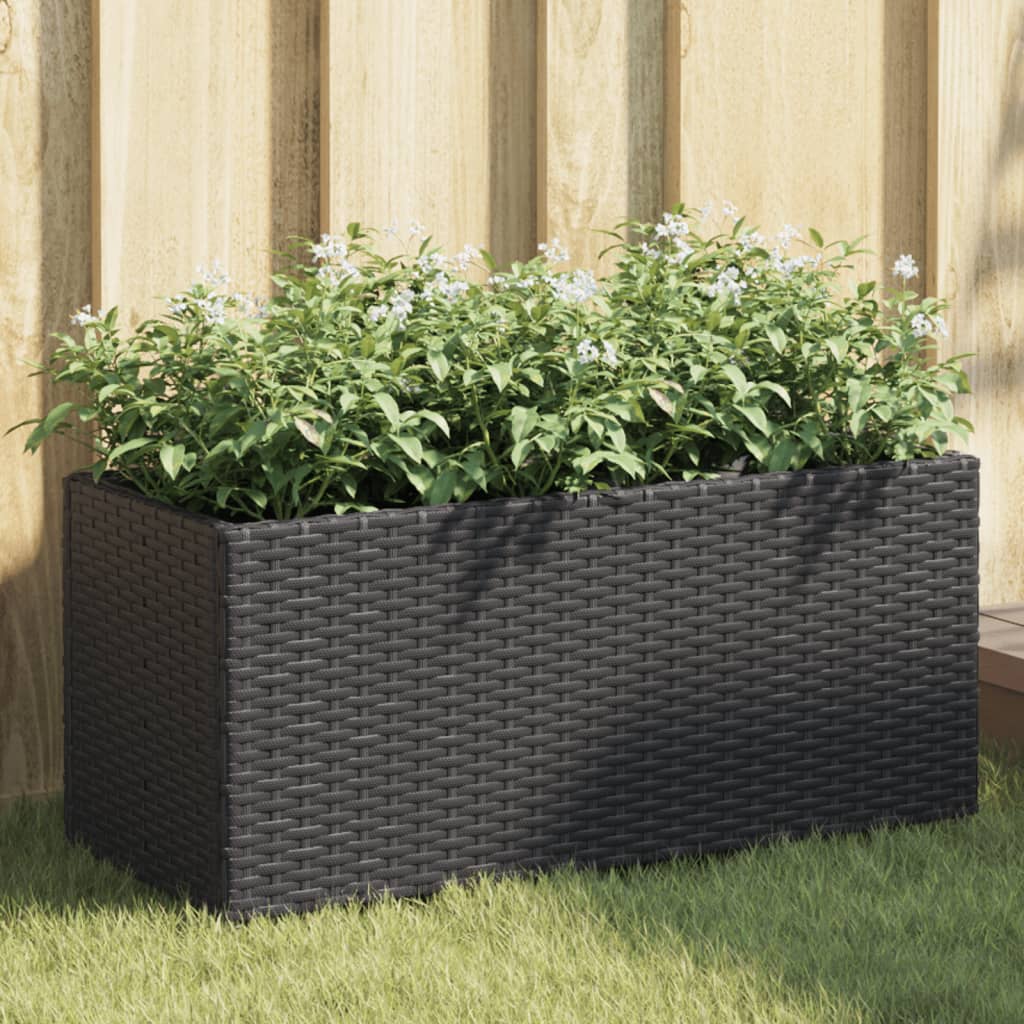 vidaXL Pflanzkübel mit 2 Töpfen 2 Stk. Schwarz 72x30x32 cm Poly Rattan