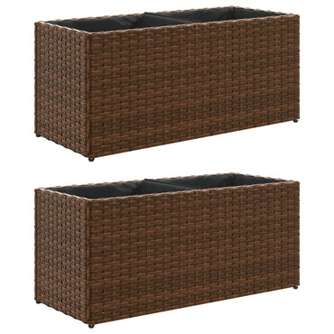 vidaXL Jardinière avec 2 pots 2 pcs Marron 72x30x32 cm Résine tressée