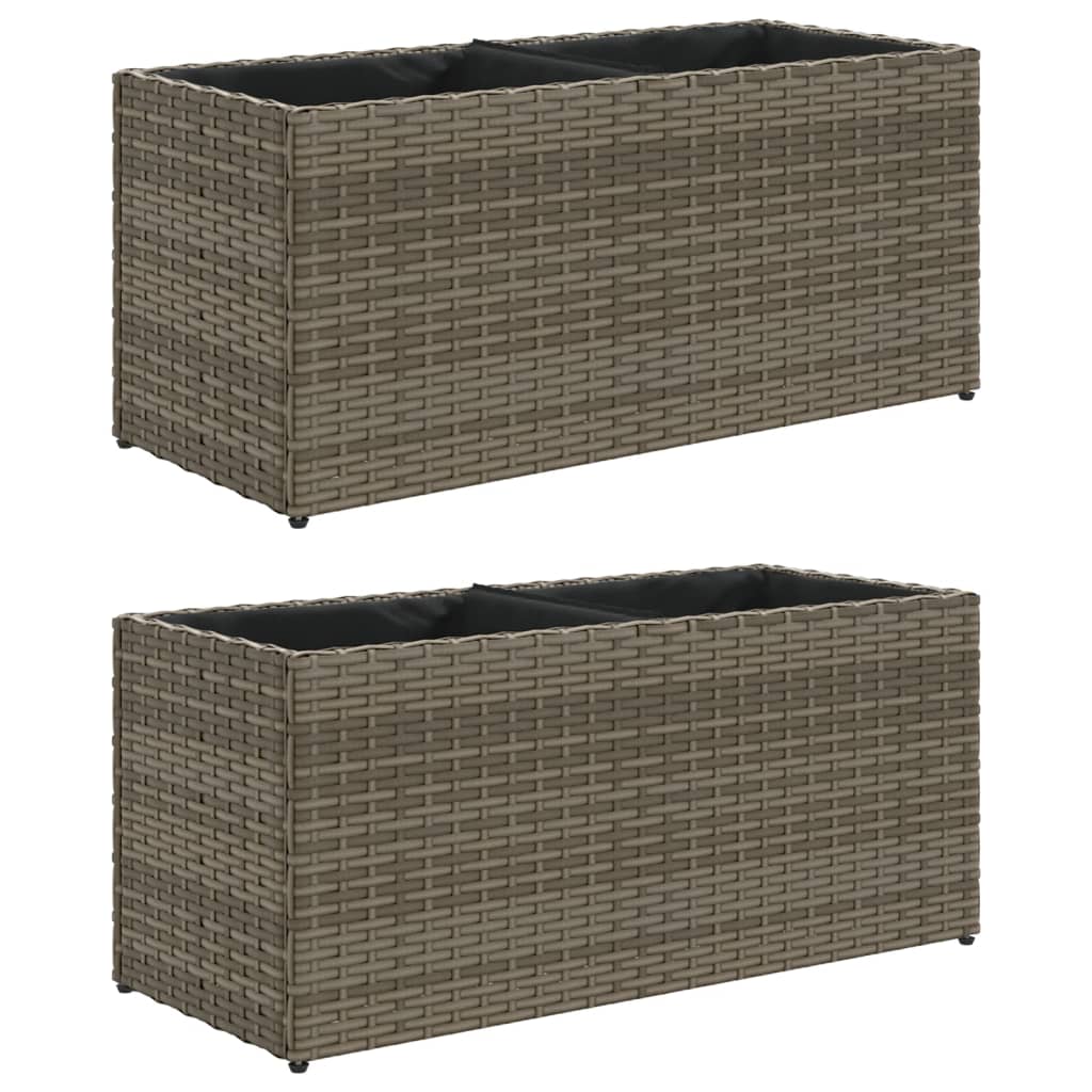 vidaXL Jardinière avec 2 pots 2 pcs Gris 72x30x32 cm Résine tressée