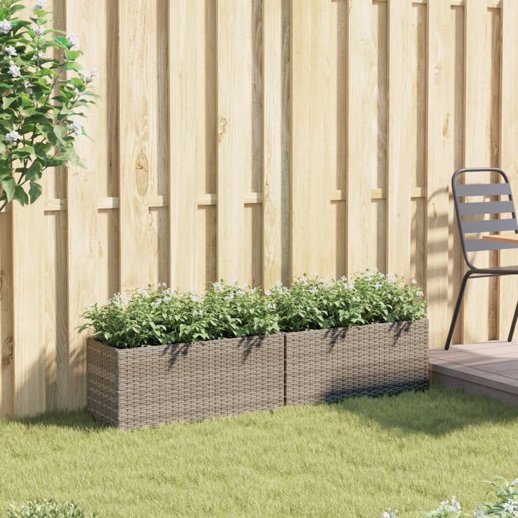 vidaXL Jardinière avec 2 pots 2 pcs Gris 72x30x32 cm Résine tressée