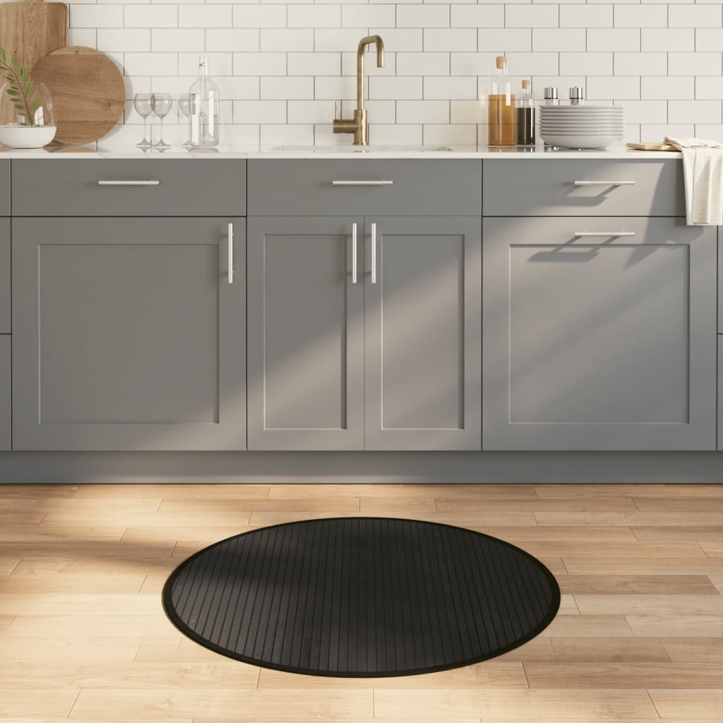vidaXL Teppich Rund Schwarz 80 cm Bambus