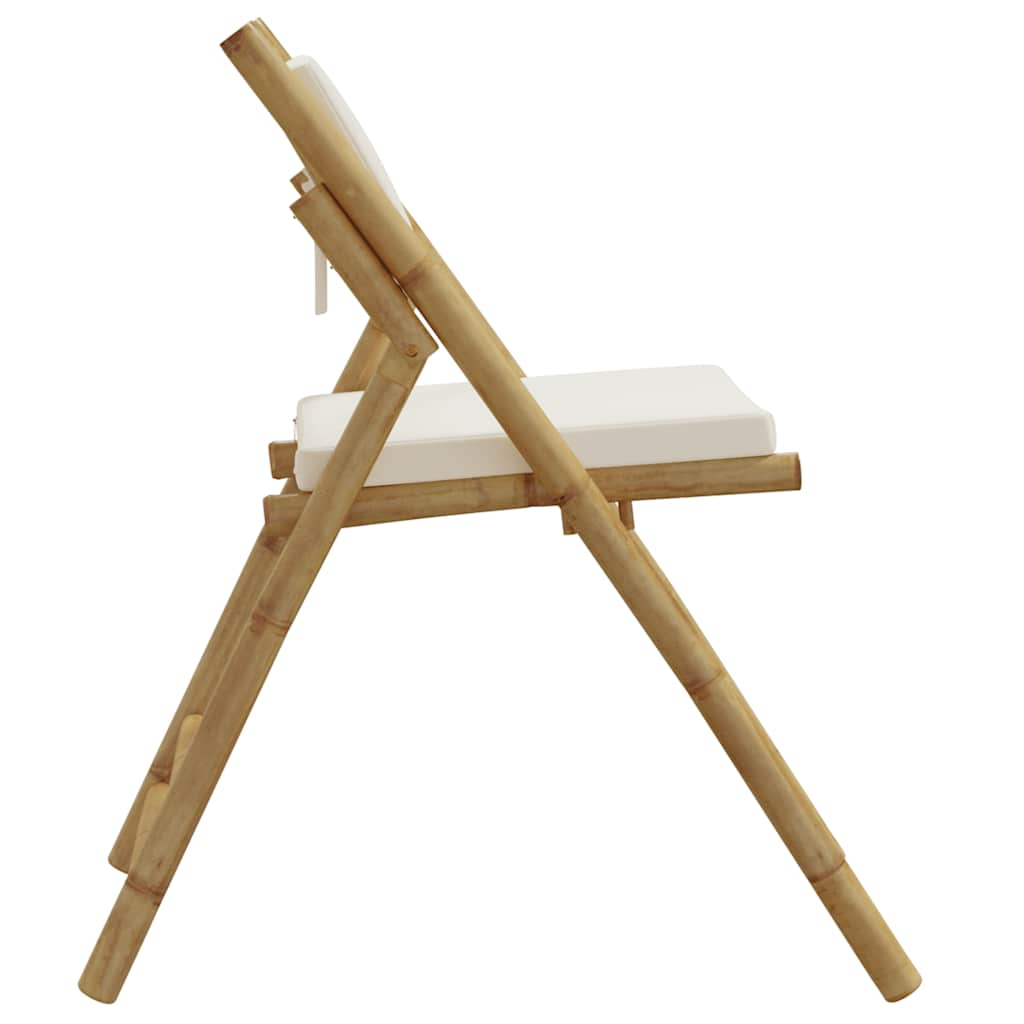 vidaXL Chaises de bistrot 2 pcs. Pliables avec coussins blanc crème Bambou