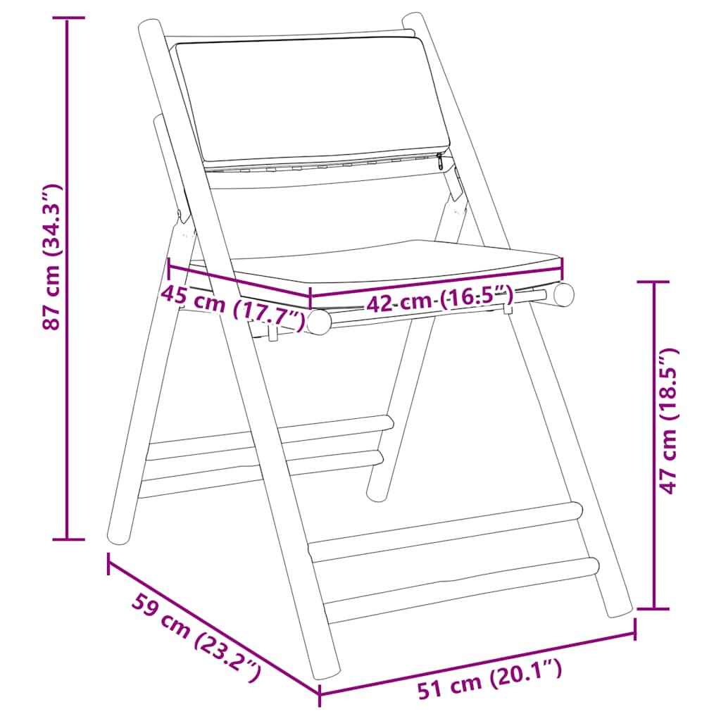 vidaXL Chaises de bistrot 2 pcs. Pliables avec coussins blanc crème Bambou