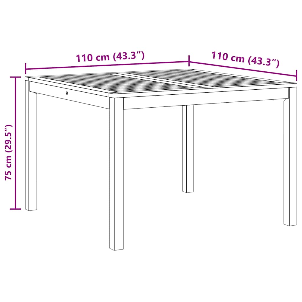 vidaXL Garten-Esstisch 110x110x75 cm Massivholz Akazie