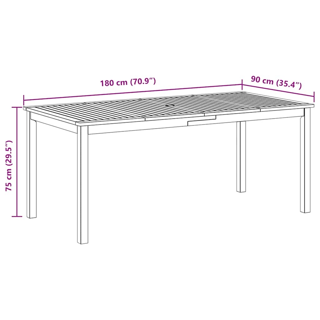 vidaXL Table de salle à manger de jardin 180x90x75 cm bois d'acacia massif