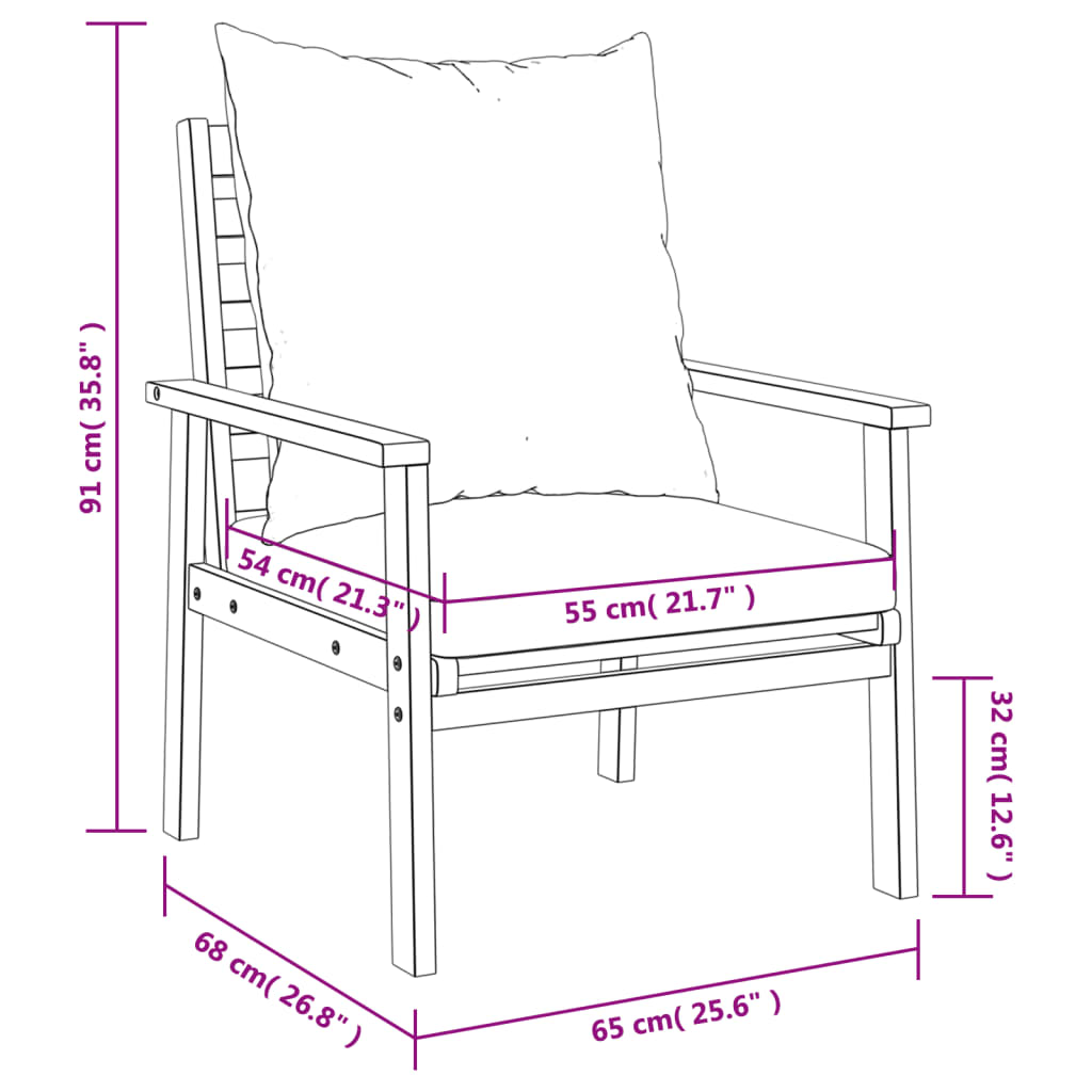 vidaXL Chaises de jardin 2 pcs avec coussins en bois d'acacia massif
