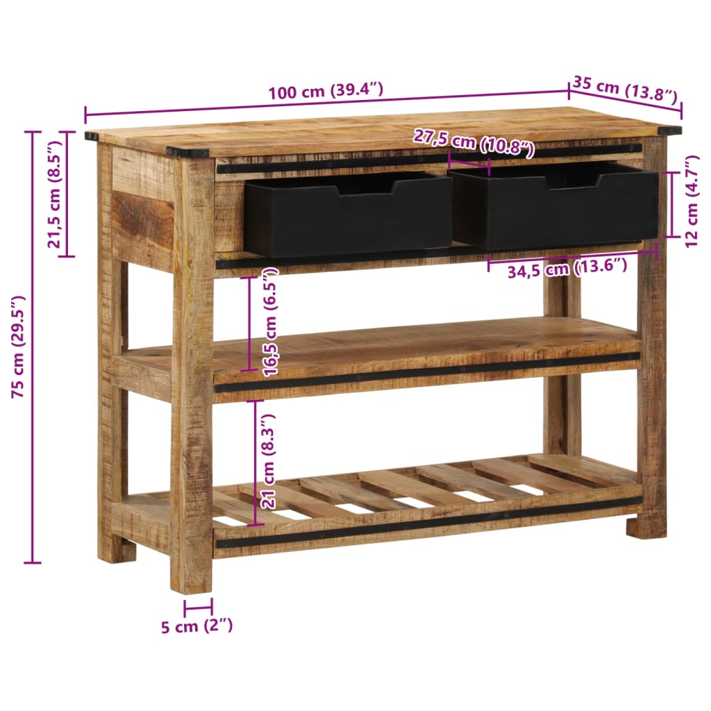 vidaXL Table console 100x35x75 cm Bois de manguier massif