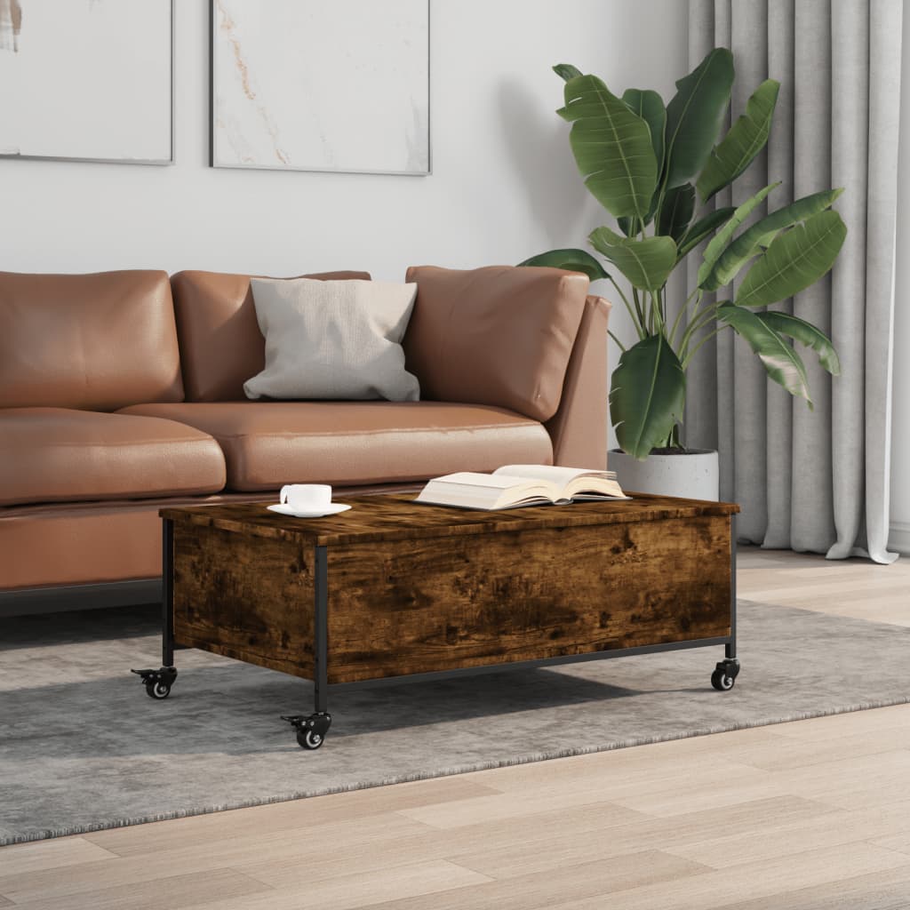 vidaXL Table basse à roulettes en chêne fumé 91x55x34 cm Bois d'ingénierie