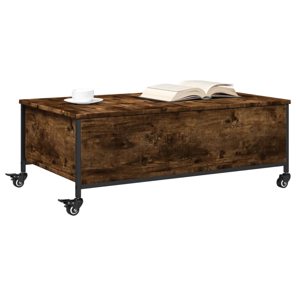 vidaXL Table basse à roulettes en chêne fumé 91x55x34 cm Bois d'ingénierie