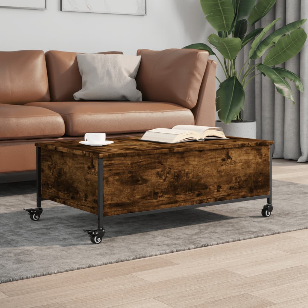 vidaXL Table basse à roulettes en chêne fumé 91x55x34 cm Bois d'ingénierie