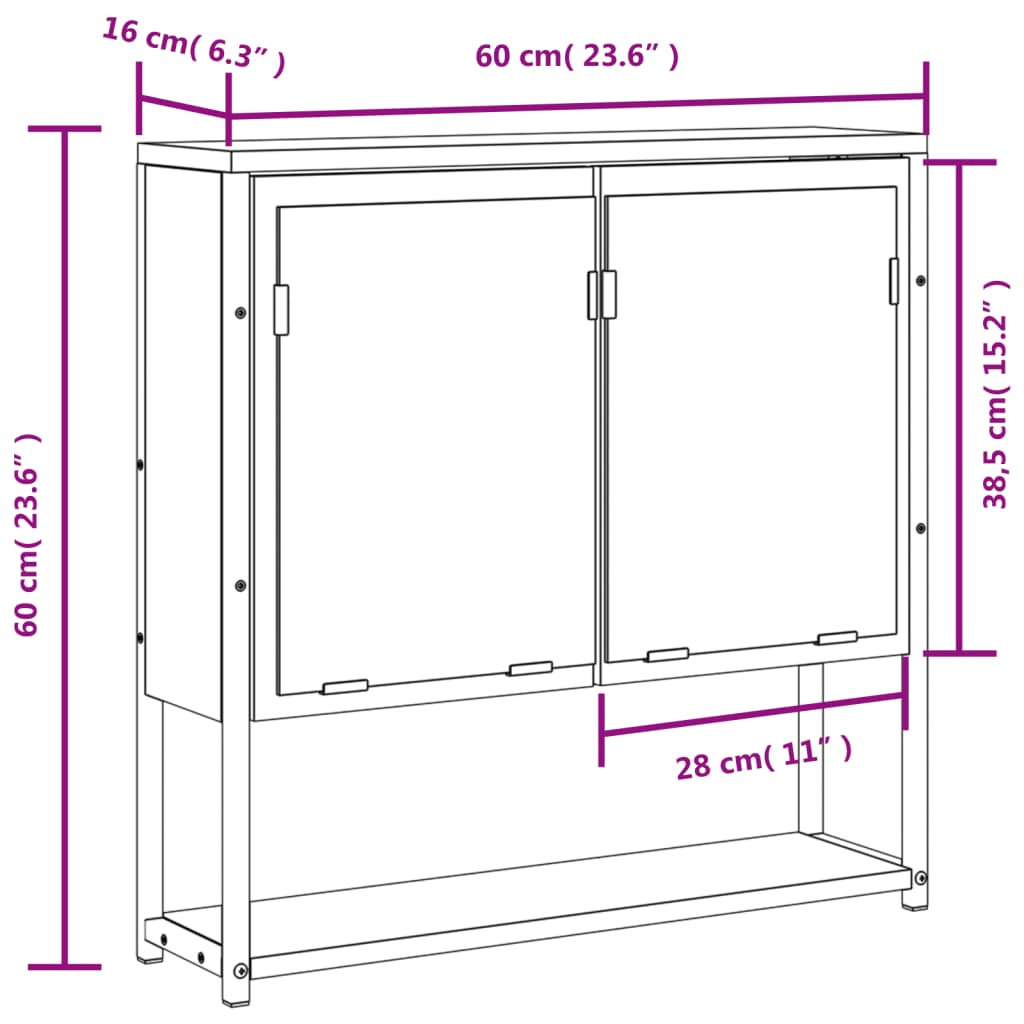 vidaXL Bad-Spiegelschrank Räuchereiche 60x16x60 cm Holzwerkstoff