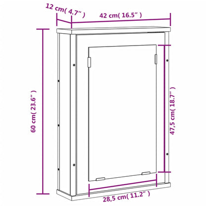 vidaXL Bad-Spiegelschrank Räuchereiche 42x12x60 cm Holzwerkstoff