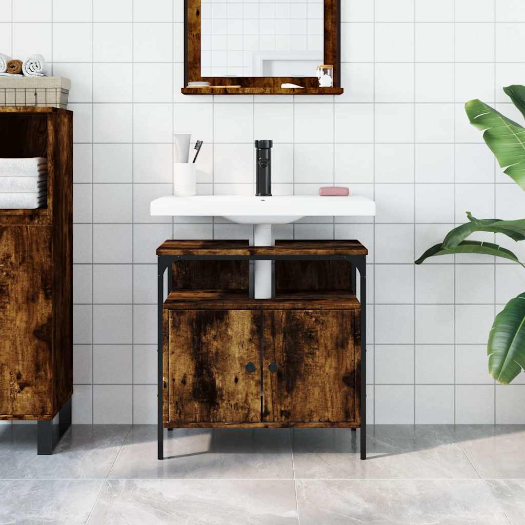 vidaXL Meuble sous-vasque chêne fumé 60x30x60 cm Bois d'ingénierie