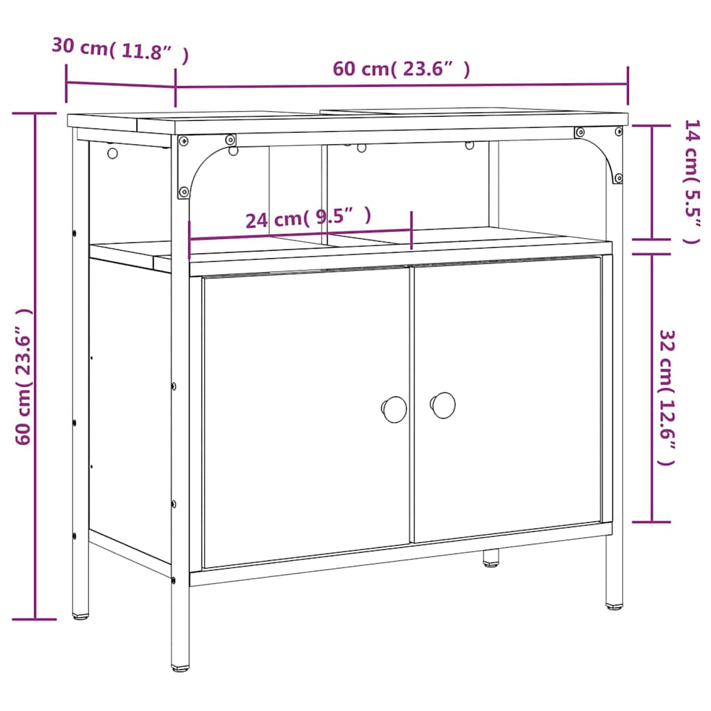vidaXL Meuble sous-vasque chêne fumé 60x30x60 cm Bois d'ingénierie