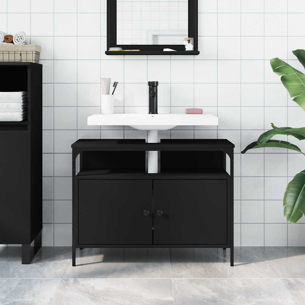 vidaXL Waschbeckenunterschrank Schwarz 80x30x60 cm Holzwerkstoff