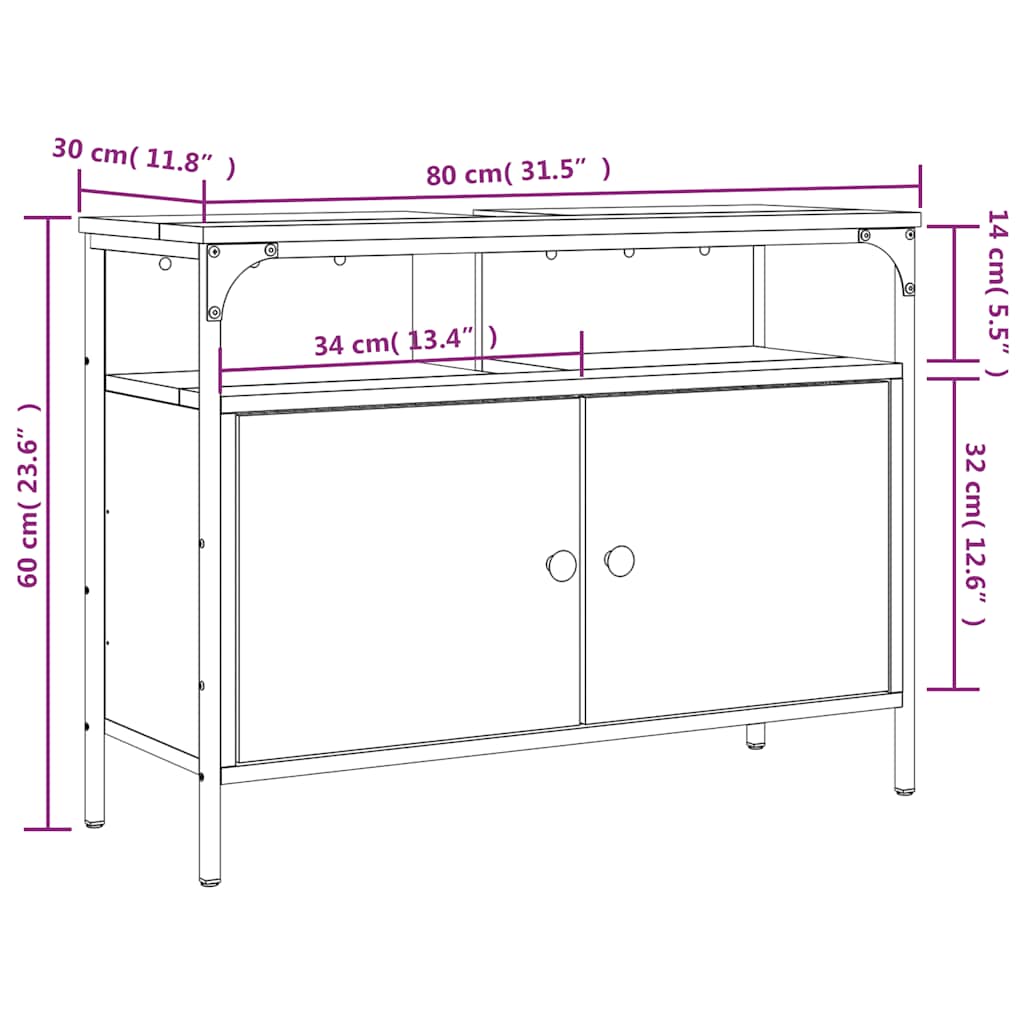 vidaXL Waschbeckenunterschrank Schwarz 80x30x60 cm Holzwerkstoff