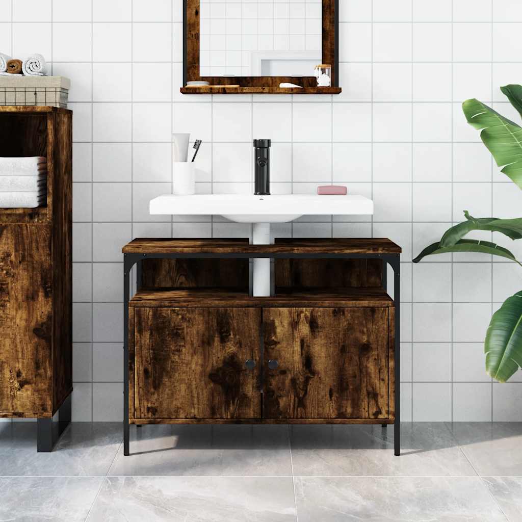vidaXL Waschbeckenunterschrank Räuchereiche 80x30x60 cm Holzwerkstoff