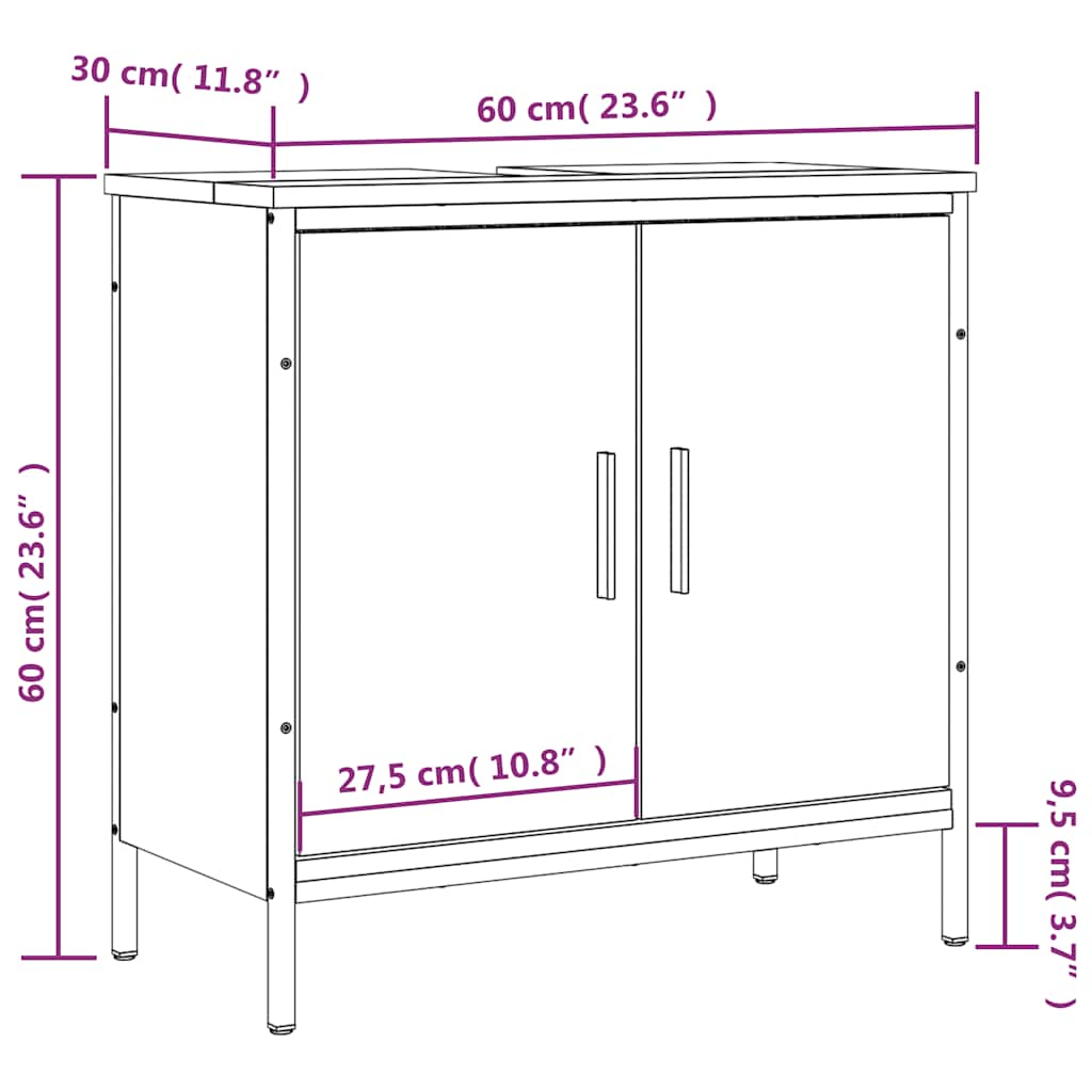 Meuble bas de lavabo vidaXL Noir 60x30x60 cm Bois d'ingénierie
