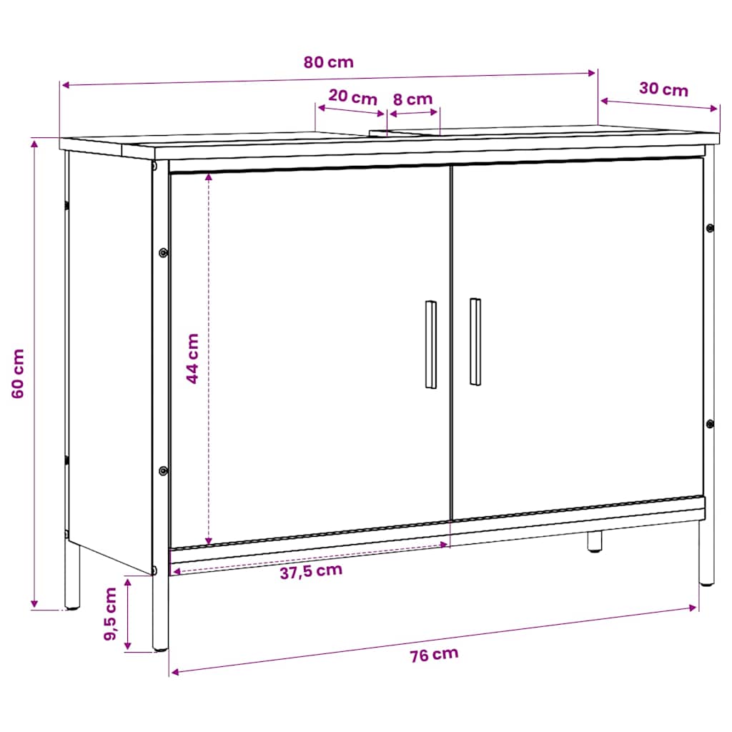 Meuble sous lavabo vidaXL gris Sonoma 80x30x60 cm en bois d'ingénierie