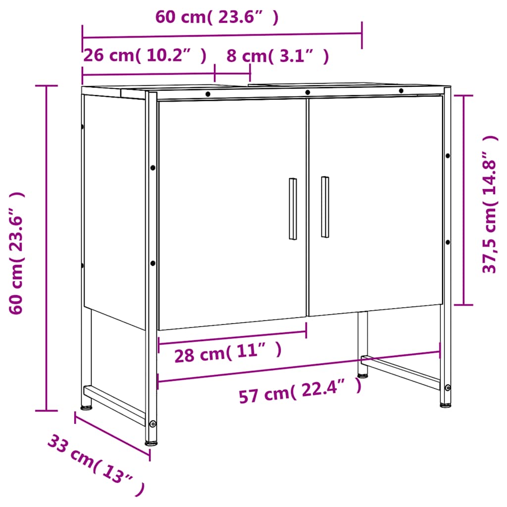 Meuble bas de lavabo chêne fumé 60x33x60 cm bois d'ingénierie vidaXL