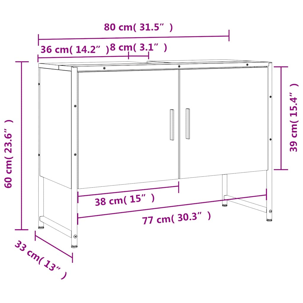 vidaXL Waschbeckenunterschrank Sonoma-Eiche 80x33x60 cm Holzwerkstoff