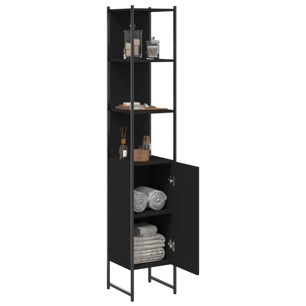 vidaXL Badschrank Schwarz 33x33x185,5 cm Holzwerkstoff