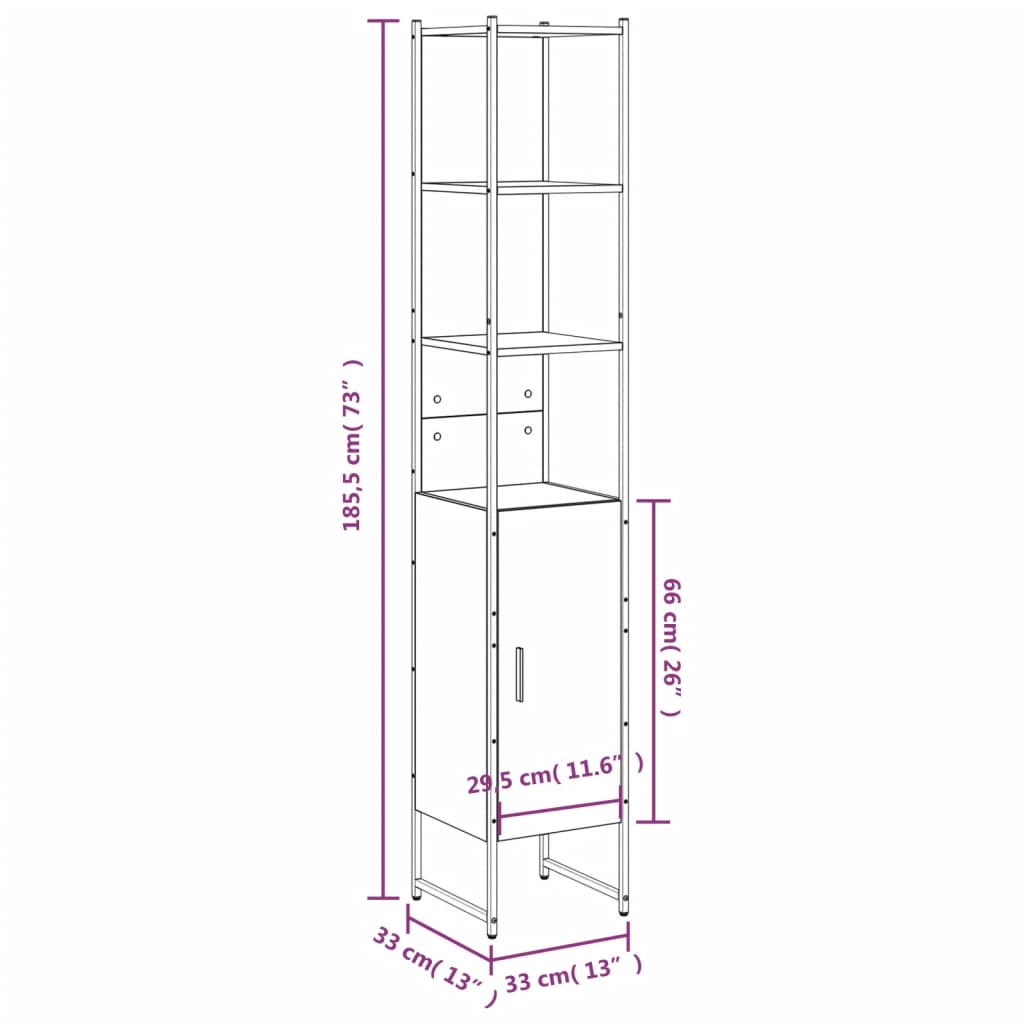 vidaXL Badschrank Grau Sonoma 33x33x185,5 cm Holzwerkstoff