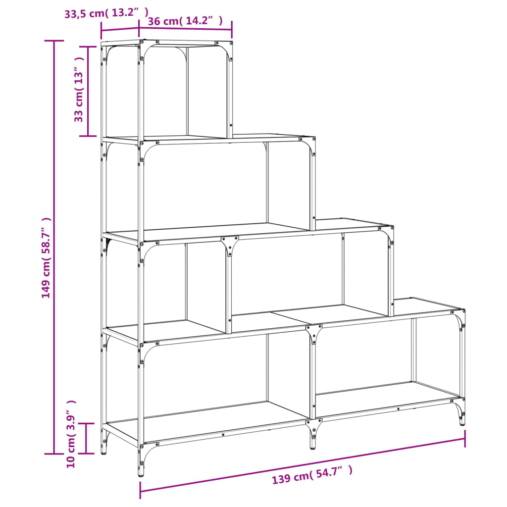 vidaXL Bücherregal 4 Etagen Räuchereiche 139x33,5x149 cm Holzwerkstoff