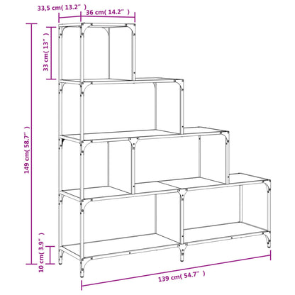 vidaXL Bücherregal 4 Etagen Grau Sonoma 139x33,5x149 cm Holzwerkstoff