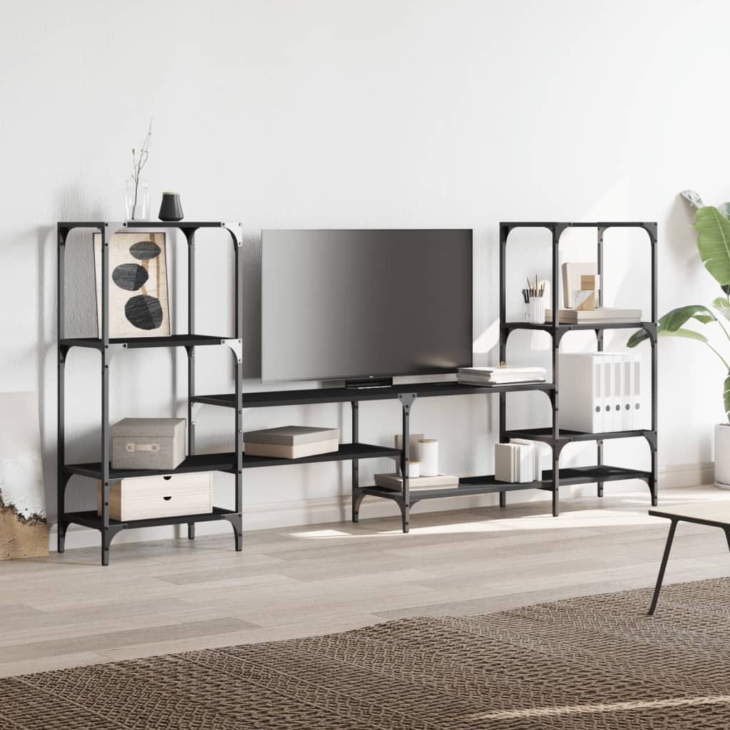 vidaXL Meuble TV Noir 206,5x28,5x95 cm Bois d'ingénierie