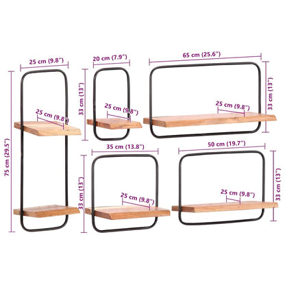 vidaXL Étagères murales 5 pcs Bois d'acacia massif