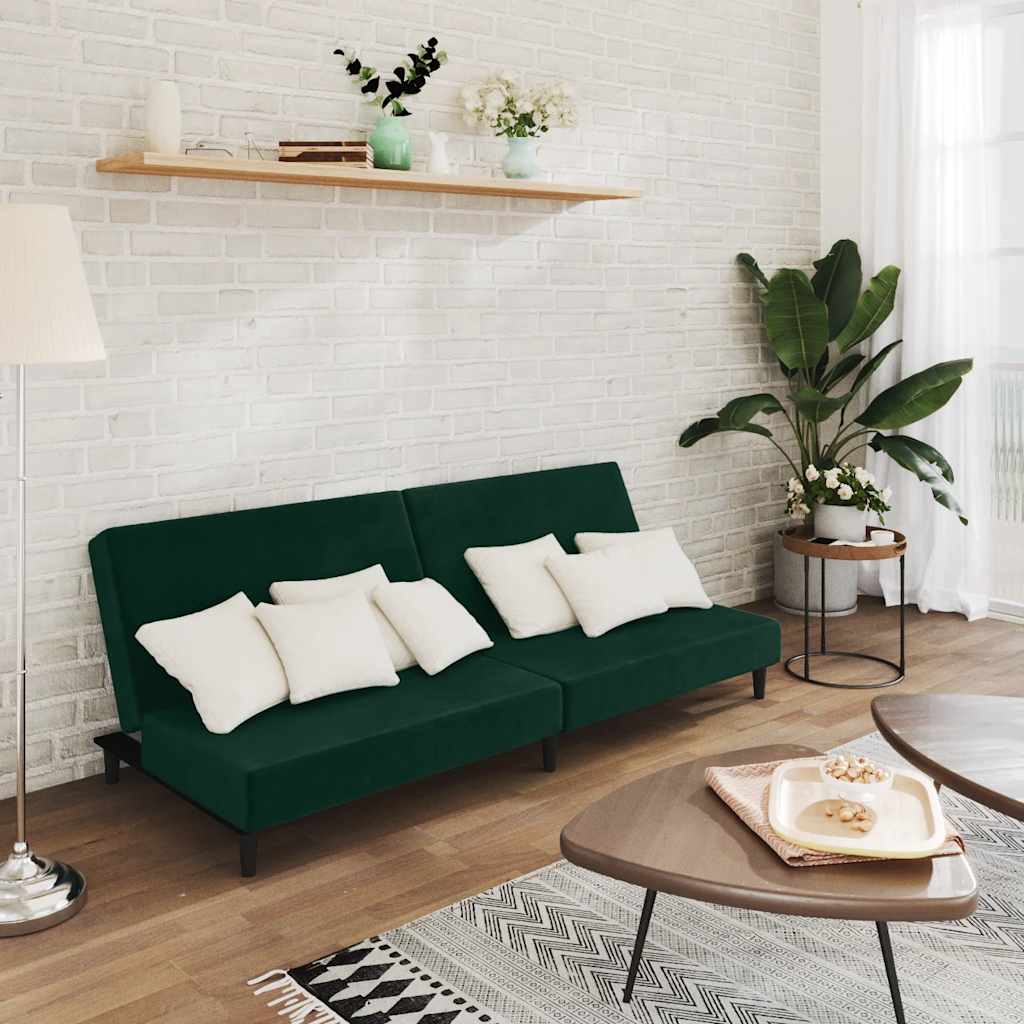 vidaXL Schlafsofa 2-Sitzer Dunkelgrün Samt