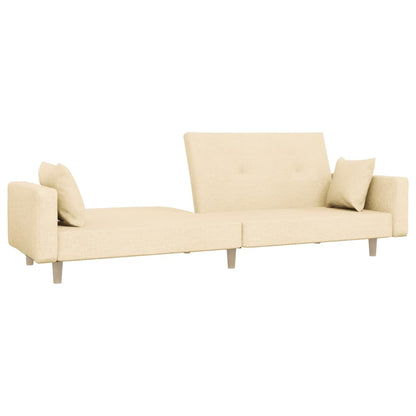 vidaXL Schlafsofa 2-Sitzer mit 2 Kissen Creme Stoff