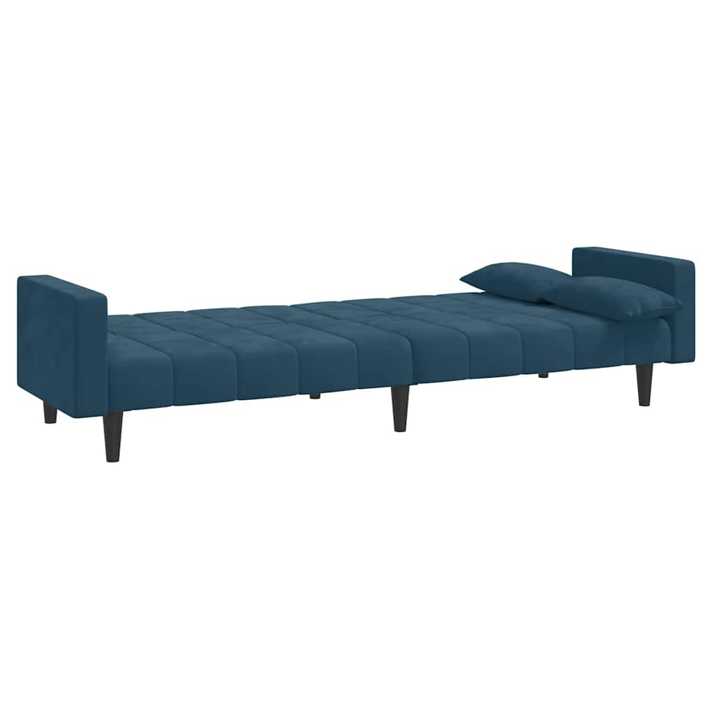 Schlafsofa 2-Sitzer mit 2 Kissen Blau Samt