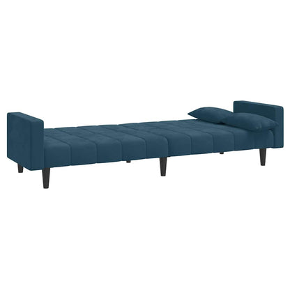 Schlafsofa 2-Sitzer mit 2 Kissen Blau Samt