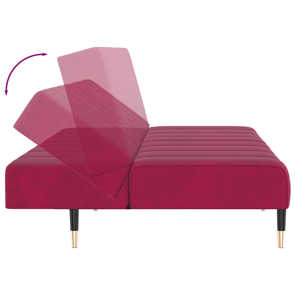vidaXL Schlafsofa 2-Sitzer Weinrot Samt