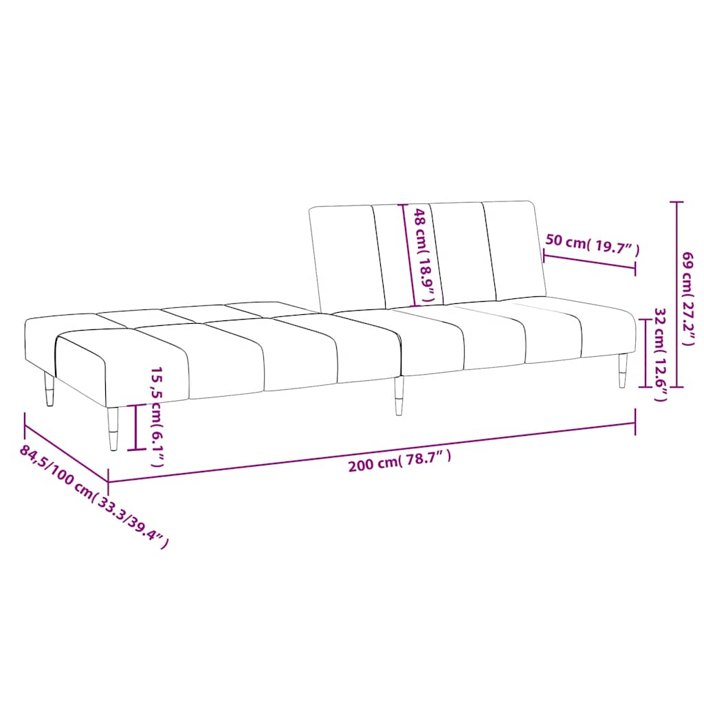 vidaXL Schlafsofa 2-Sitzer Weinrot Samt