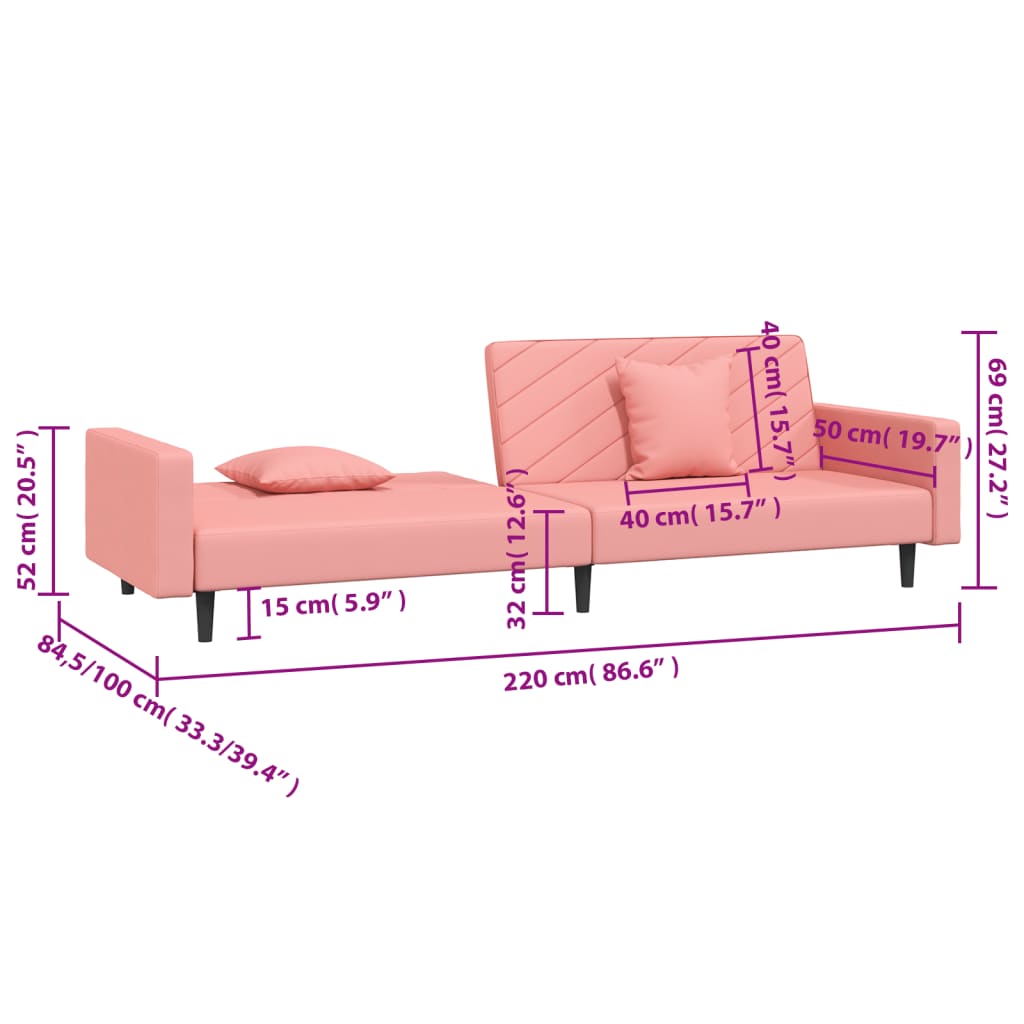 Schlafsofa 2-Sitzer mit 2 Kissen Rosa Samt