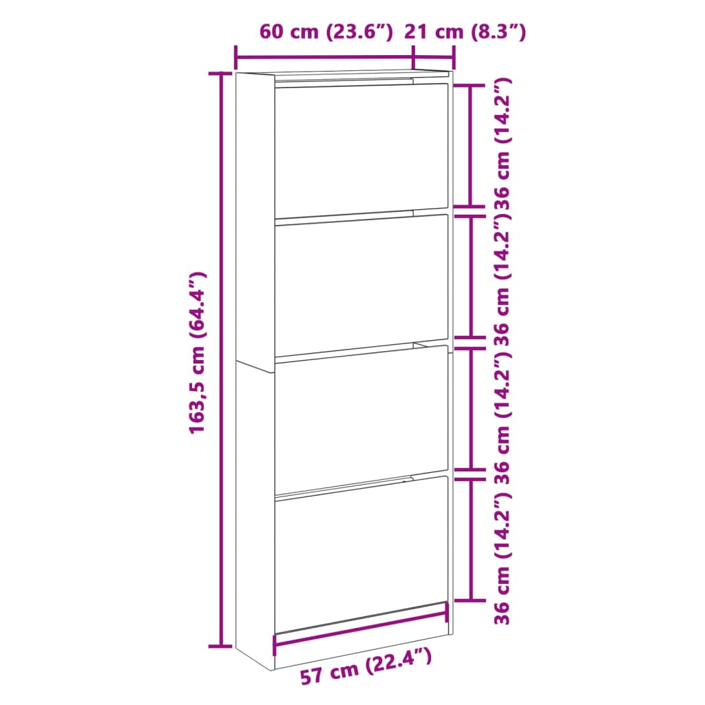 vidaXL Schuhschrank Weiß 60x21x163,5 cm Holzwerkstoff