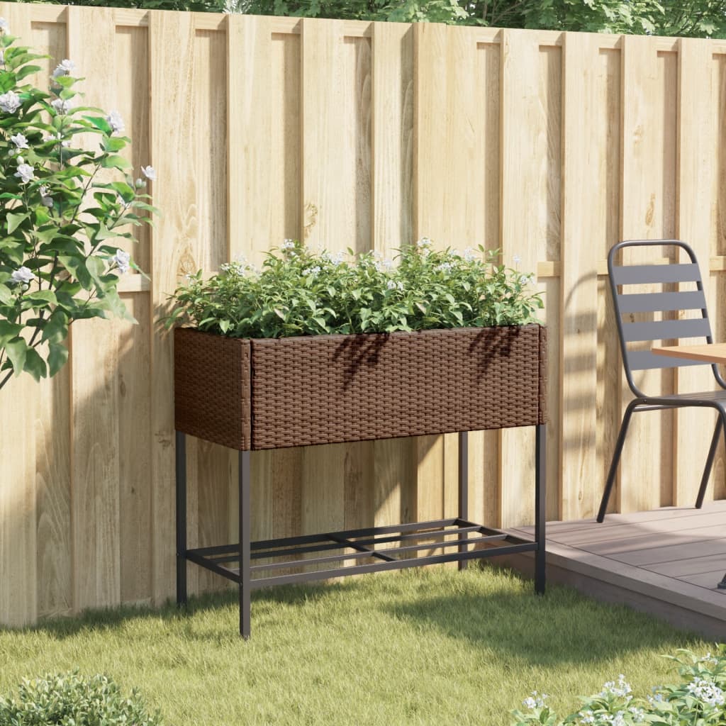 vidaXL Pflanzkübel mit Ablage Braun Poly Rattan
