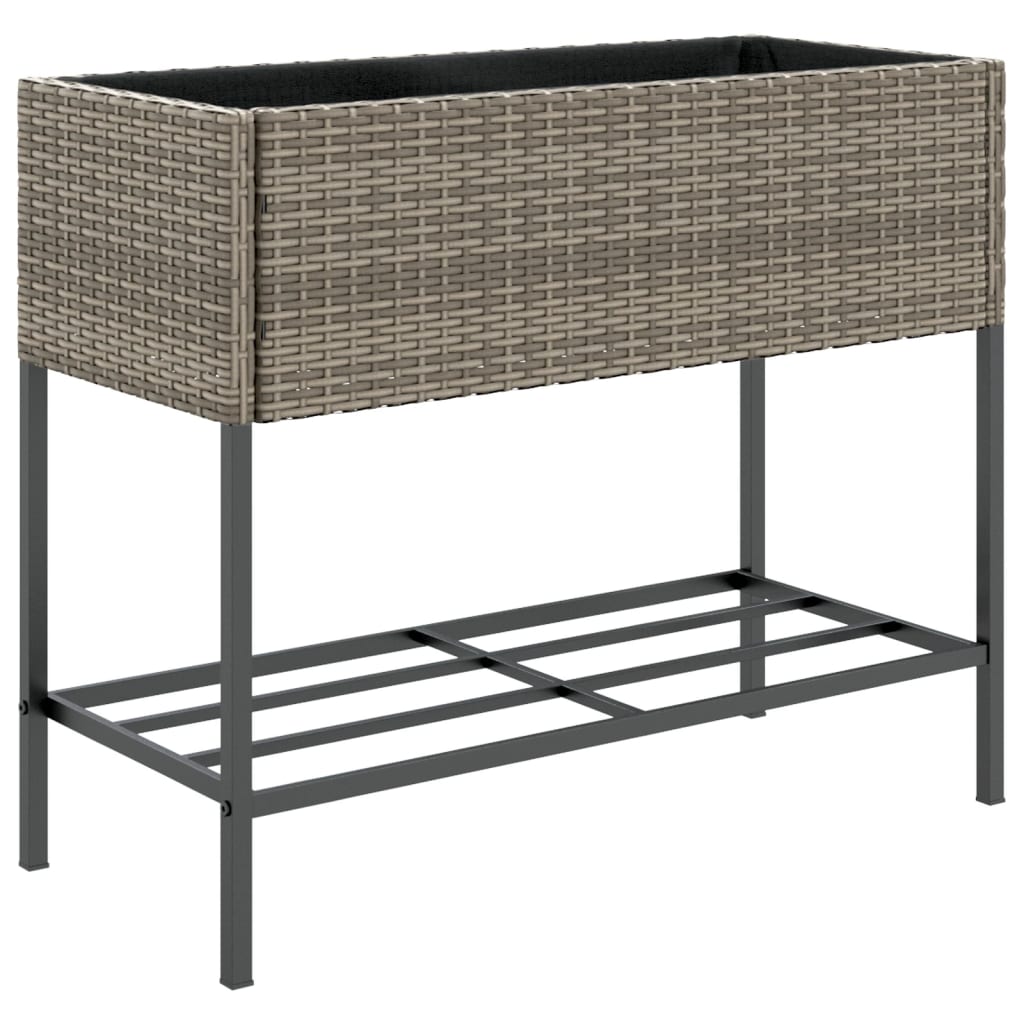 vidaXL Pflanzkübel mit Ablage Grau Poly Rattan