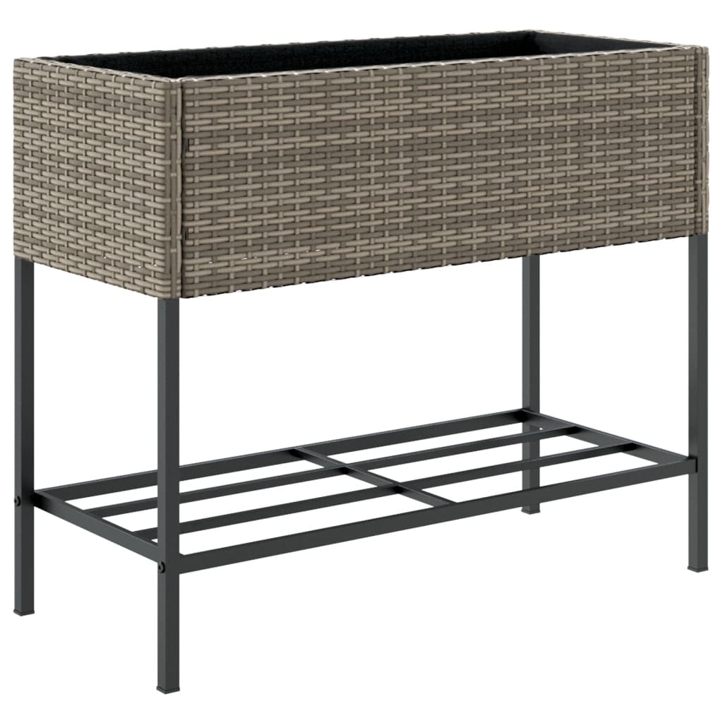 vidaXL Pflanzkübel mit Ablage Grau Poly Rattan