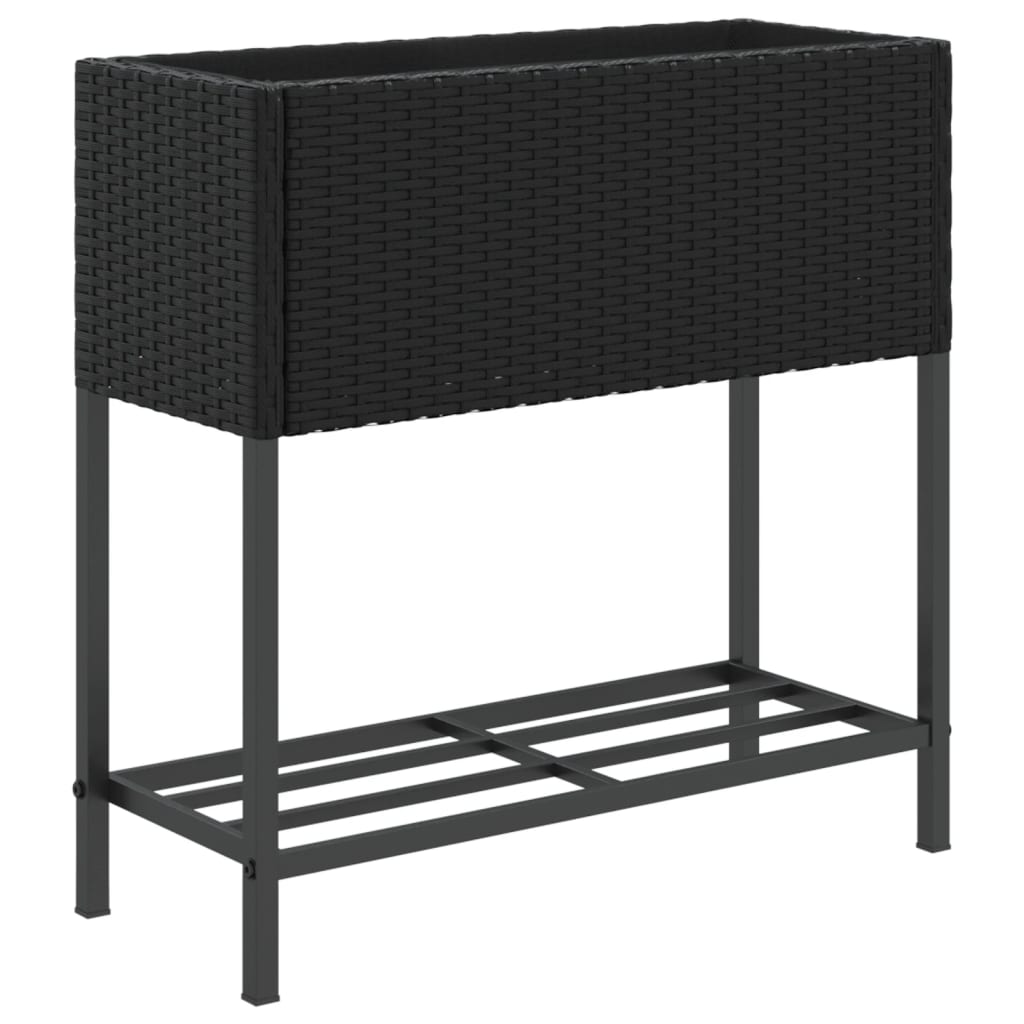 vidaXL Pflanzkübel mit Ablage Schwarz Poly Rattan