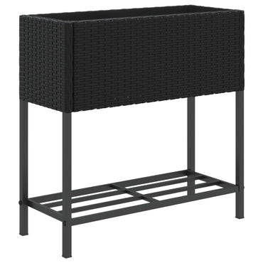 vidaXL Pflanzkübel mit Ablage Schwarz Poly Rattan