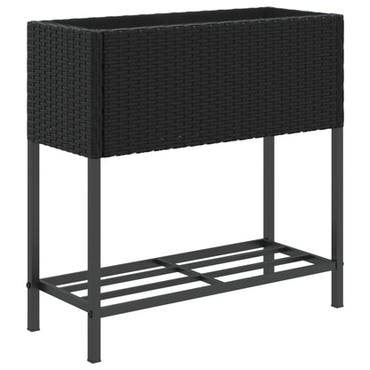 vidaXL Pflanzkübel mit Ablage Schwarz Poly Rattan