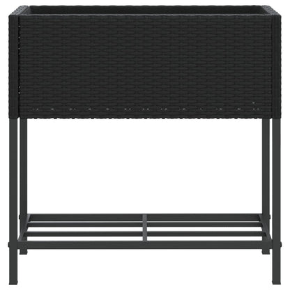 vidaXL Pflanzkübel mit Ablage Schwarz Poly Rattan