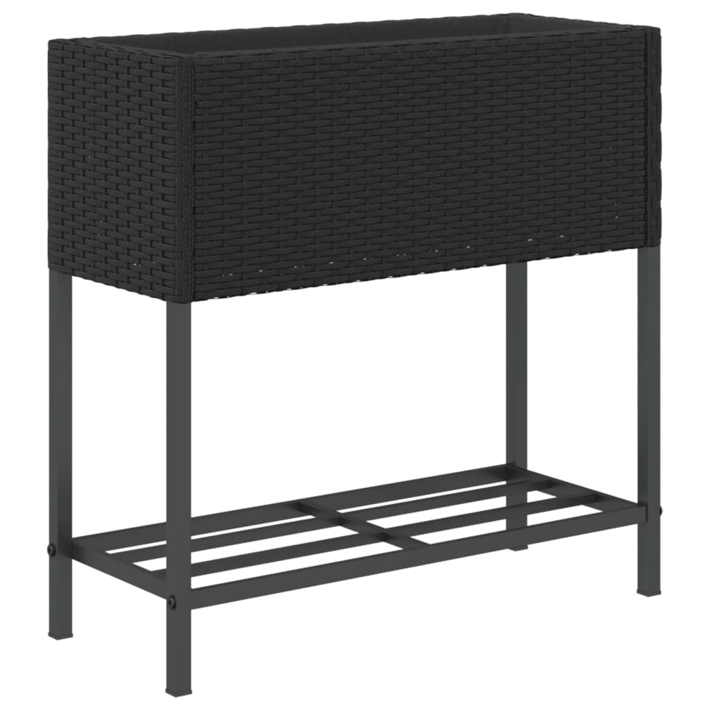 vidaXL Pflanzkübel mit Ablage Schwarz Poly Rattan