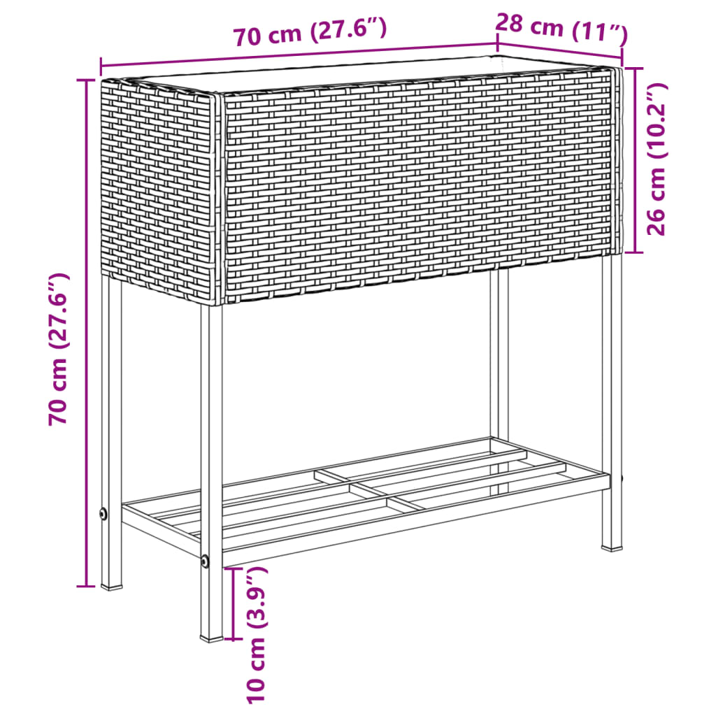 vidaXL Pflanzkübel mit Ablage Schwarz Poly Rattan