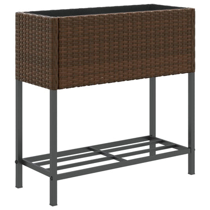 vidaXL Pflanzkübel mit Ablage Braun Poly Rattan